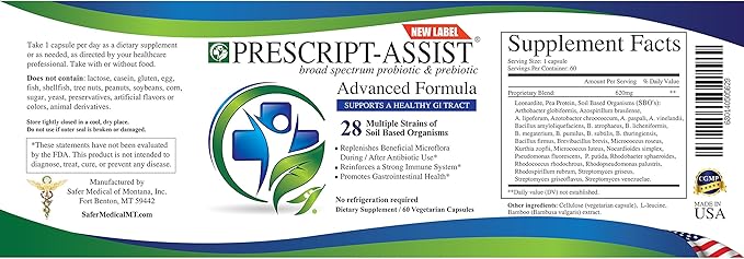 Prebiotics & Probiotics for Digestive & Immune Health with Pea Protein Advanced - Plant-Based 28 Strains Soil Microflora - Vegan, Supports Muscle Recovery & Gut Health, 60 Capsules by Prescript Assist
