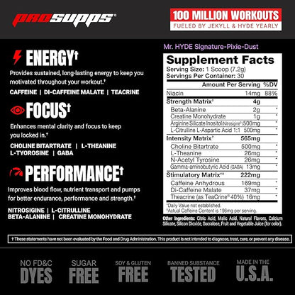 PROSUPPS Mr. Hyde Signature Pre Workout with Creatine, Beta Alanine, TeaCrine and Caffeine for Sustained Energy, Focus and Pumps - Pre-Workout Energy Drink for Men and Women (Pixie Dust, 30 Servings)