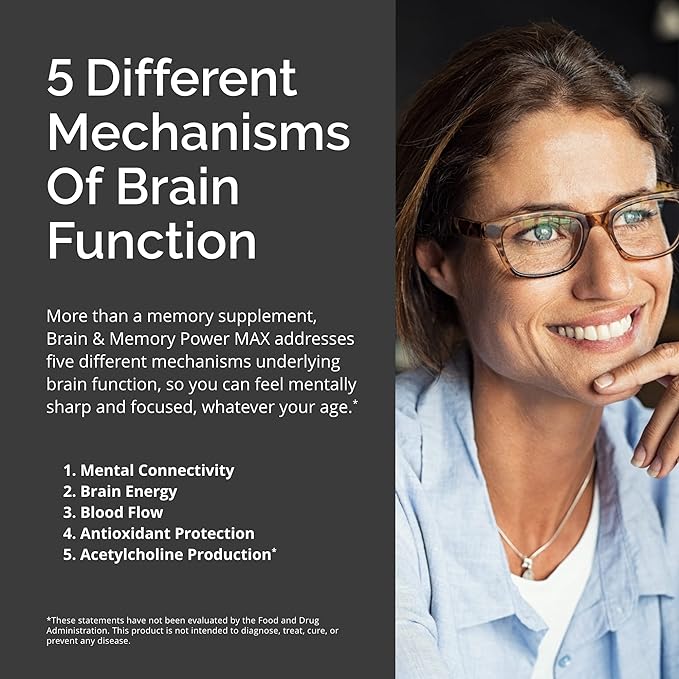 BRAINMD Dr Amen Brain & Memory Power MAX - 120 Capsules - Nootropic Supplement with Ginkgo Biloba Extract & Huperzine A - 30 Servings