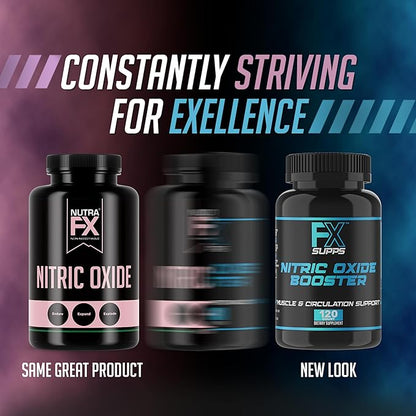 FX SUPPS Nitric Oxide Booster | Bodybuilding Pre Workout Pills for Men and Women (1 Pack of 120 Capsules) Boost Energy Pump & Vascularity | Muscle Builder Supplement with Arginine, Best for Athletes