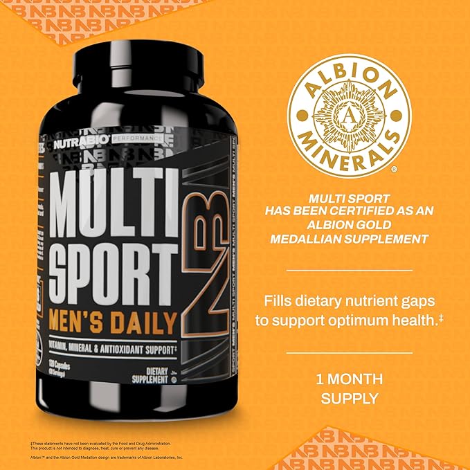 NutraBio Multisport for Men - Mens MultiVitamin - 33 Vitamins, Minerals, Micronutrients - Rich in Antioxidants - Supports Peak Athletic Performance, Energy, Metabolism (120 Vegetable Capsules)