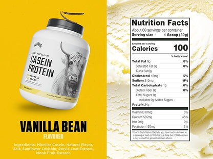 Levels 100% Micellar Casein Protein, Hormone Free, Vanilla Bean, 4LB