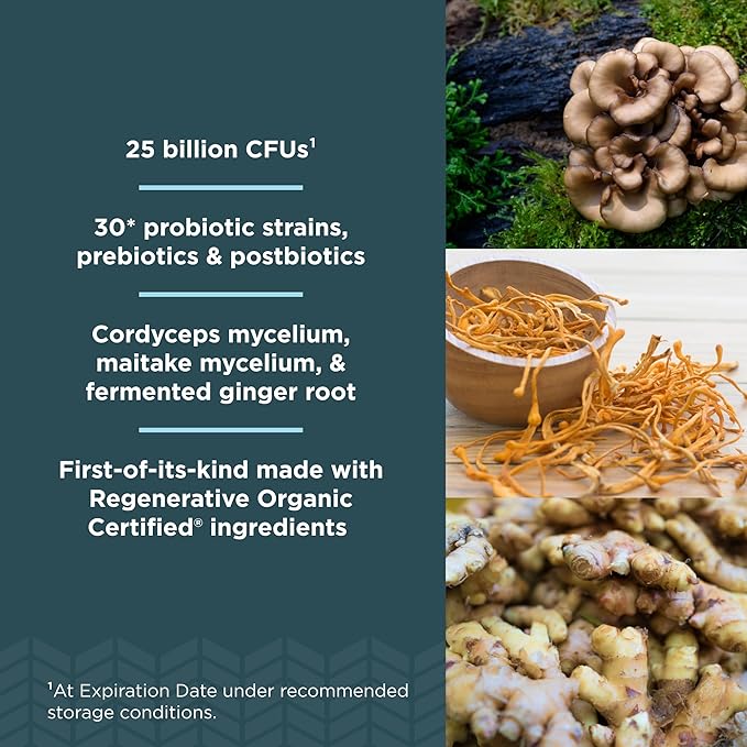 Ancient Nutrition Regenerative Organic Certified Probiotics, Daily Probiotics Once Daily, Healthy Digestion and Immune System Function Support, 25 Billion CFUs* Per Serving, 30 Count