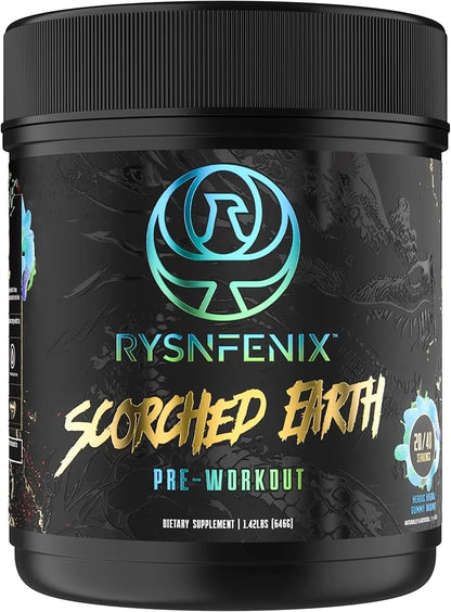 Scorched Earth Pre Workout Powder - Energy & Focus with Dual-Source Caffeine, Nootropics | Pumps from Citrulline, Beta Alanine, Nitrosigine®, GlycerPump™ - Sour Gummy Worm