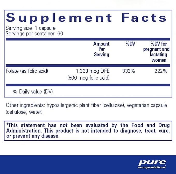 Pure Encapsulations Folic Acid | Hypoallergenic Dietary Supplement | 60 Capsules