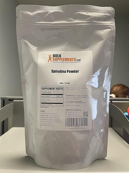 BulkSupplements.com Organic Spirulina Powder - Superfood Powder, Green Spirulina Powder, Spirulina Organic - Vegan-Friendly, 3000mg per Serving, 500g (1.1 lbs) (Pack of 1)