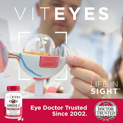 Viteyes AREDS 2 Zinc Free Macular Support, Natural Allergen Free Capsules with Vitamin E, Vitamin C, Lutein & Zeaxanthin, No Zinc, No Copper, Eye Doctor Trusted, Manufactured in The USA, 120 Ct