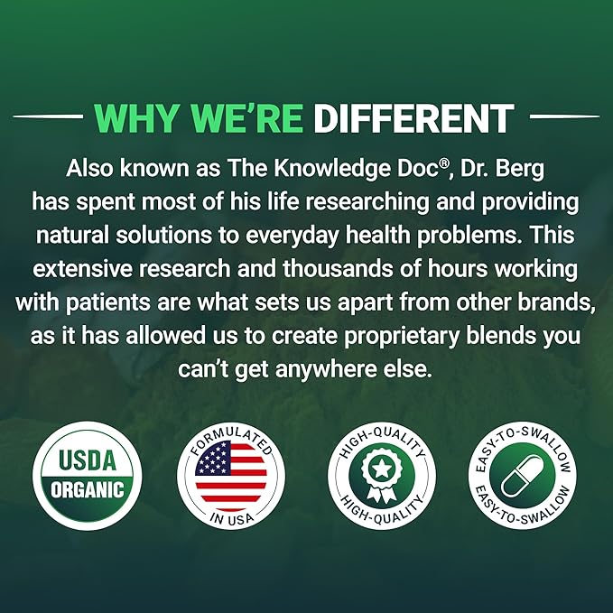 Dr. Berg's Greens Superfood Cruciferous Vegetable Tablets - Vegetable Supplements for Adults w/ 11 Phytonutrient Super Greens Tablets - Energy, Immune System & Liver Veggie Tablets - 90 Tablets