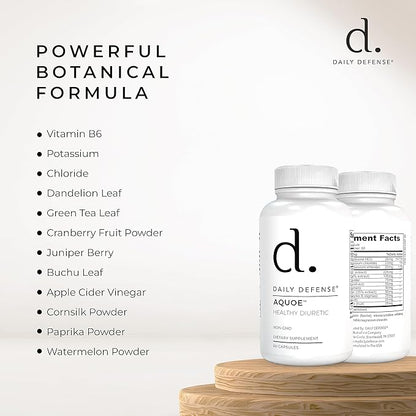 Diuretic Pills - Cranberry Pills with Green Tea, Dandelion, Apple Cider Vinegar & More - AQUOE Water Away Pills for Bloating & Fitness - Water Pills by Daily Defense, 60 Capsules