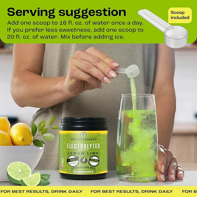 KEY NUTRIENTS Multivitamin Electrolytes Powder No Sugar - Refreshing Lemon Lime Electrolyte Powder - Endurance & Energy Supplement - Hydration Powder - No Calories - 90 Servings - Made in USA