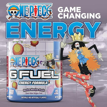 G Fuel ONE Piece Revive-Revive Energy Drink Powder, Pre Workout Caffeine Powder, Energy Powder Drink Mix for Gaming, Sugar Free Focus Amino + Antioxidants, 3.7oz (Peach Kiwi Dragon Fruit, 15 Servings)
