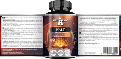 Apollo's Hegemony N-Acetyl-L-Tyrosine (NALT) 500mg and Active Vitamin B6 (P-5-P) 2mg - 120 Capsules - 4 Months Supply - High Strength Amino Acid Supplement - Cognitive Booster