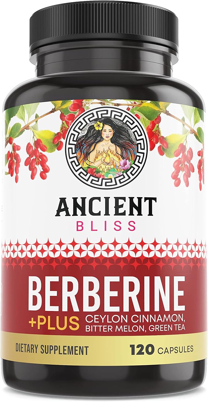 Ancient Bliss Berberine HCL 1200mg with Ceylon Cinnamon, Bitter Melon, and Green Tea Extract - 120 Capsules Supports Glucose Metabolism, Immune System