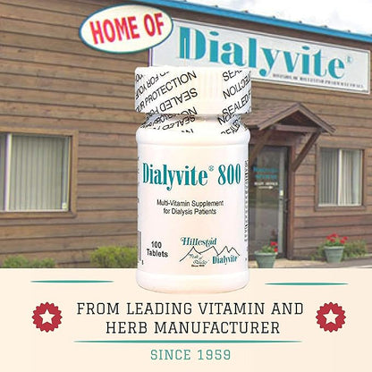 Hillestad Labs Dialyvite 800 Multi-Vitamin Supplement for Dialysis Patients, 100 Tablets, Yellow, Original