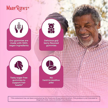 MaryRuth Organics Biotin Gummies | Sugar Free | Vegan | Non-GMO | 2,500 mcg Biotin Supplement | Hair Skin and Nails Vitamins | Hair Growth Vitamins | Hair Growth Supplement | 60 Count