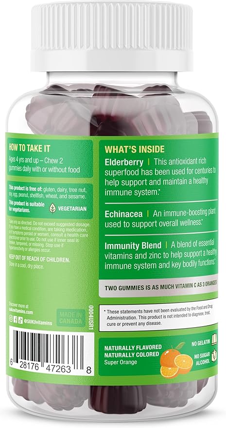 Kids Super Immunity - Elderberry, Echinacea, Vitamin A and Zinc Gummies for Immune Support - Easy to Chew - Non GMO, Gluten Sugar Free - Pomegranate Lime Gummy Vitamins, 50 Count