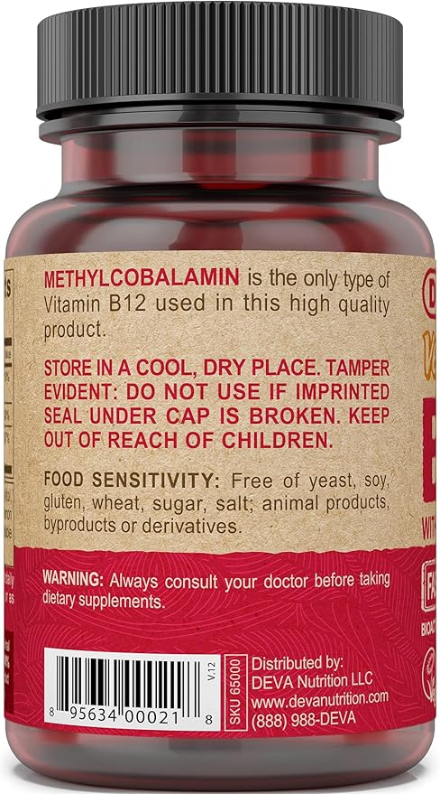 DEVA Vegan Vitamin B12 Fast Dissolve Supplement - Once-Per-Day Complex with 1000 Mcg Methylcobalamin B12, Folic Acid, B6 - Lemon Flavor - 90 Dissolvable Tablets, 2-Pack