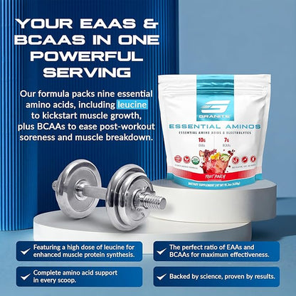 Granite 10g Essential Amino Acids Powder | Muscle Recovery Supplement for Muscle Growth | 7g BCAA Powder with Electrolytes | 30 Servings | Fruit Punch Flavor | Soy & Gluten Free | Made in USA