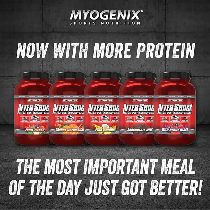 Myogenix Aftershock Post Workout, Unlimited Muscle Growth | Anabolic Whey Protein | Mass Building Carbohydrates | Amino Stack Creatine and Glutamine Plus BCAAs | Shockolate Milk - 2.64 LBS