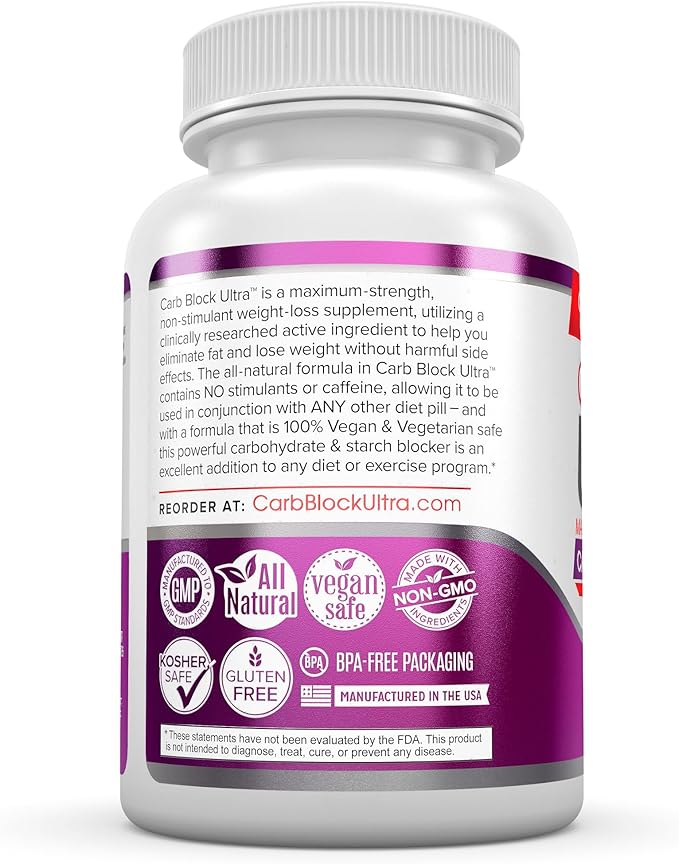 Carb Block Ultra White Kidney Bean Carb Blocker for Diet and Weight Loss Powerful Keto Diet Cheat Pills, 60 Veggie Caps