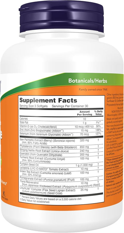 NOW Supplements, Prostate Health, Clinical Strength Saw Palmetto, Beta-Sitosterol & Lycopene, 90 Softgels