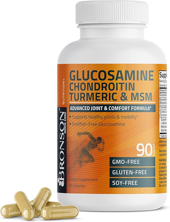 Bronson Glucosamine Chondroitin Turmeric & MSM Advanced Joint & Cartilage Formula, Supports Healthy Joints, Mobility & Cartilage - Non-GMO, 90 Capsules
