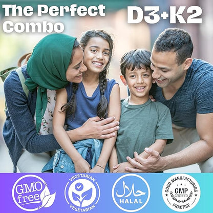 Halal Vitamin D3 with K2 Chewable Tablets - Vitamin D 2000 iu + Menaquinone-7 (MK7) | Supports Heart Health, Bones, and Muscles Health | 90 Count for Men and Women