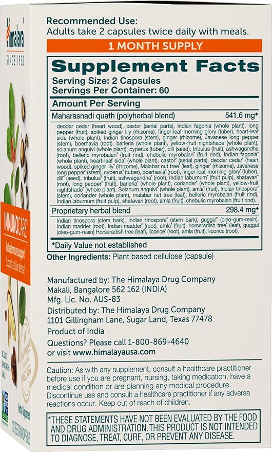 Himalaya ImmunoCare for Active Immune Support and Cellular Defense, 840 mg, 120 Capsules, 1 Month Supply