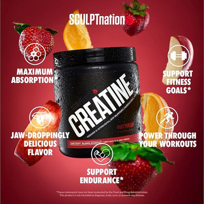 Sculpt Nation by V Shred Creatine - Premium Creatine Monohydrate Powder to Support Muscles, Energy, and Brain Function, Fruit Punch Flavored Creatine - 30 Servings