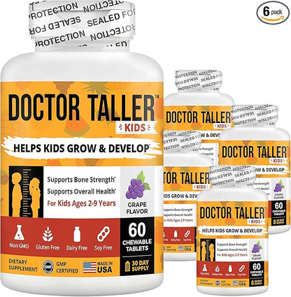 NuBest Doctor Taller Kids - Kids Multivitamins, Toddler Vitamins - Support Healthy Height, Height Growth and Bone Strength for Ages 2 to 9 - Grape Flavor - 60 Vegan Chewable Tablets | 6 Pack