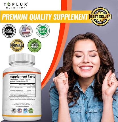 Liposomal Vitamin C 2100mg High Absorption Fat Soluble VIT C - Immune Support Collagen Booster Immunity Defense & Powerful Antioxidant, MCT Oil & Sunflower Lecithin, Acsorbic Acid, Vegan Non-GMO