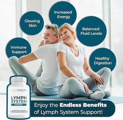 PUREHEALTH RESEARCH Lymph System Support Supplement - Lymphatic Drainage Supplement with Dandelion Extract, Cleavers, Burdock Powder - Reduce Swelling and Cleanse Lymph - 1 Bottle, Brown