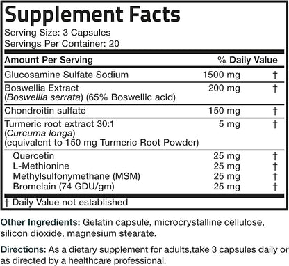 Bronson Glucosamine Chondroitin Turmeric & MSM Advanced Joint & Cartilage Formula, Supports Healthy Joints, Mobility & Cartilage - Non-GMO, 60 Capsules