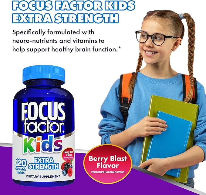 Focus Factor Kids Extra Strength Daily Chewable for Brain Health Support, 120 Count – Vitamins for Kids - Quality Formula – Gluten & Dairy Free Supplements for Children (3 Pack)