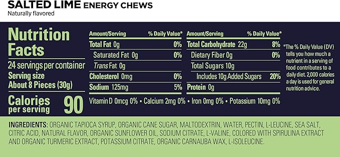GU Energy Chews, Salted Lime Energy Gummies with Electrolytes, Vegan, Gluten-Free, Kosher, Caffeine-Free, and Dairy-Free On-The-Go Energy for Any Workout, 12 Bags (24 Servings Total)