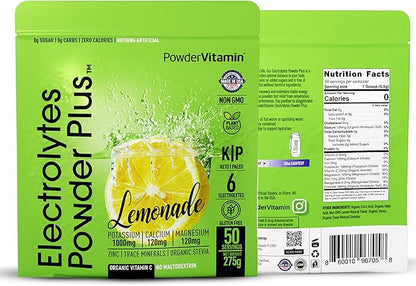 Electrolytes Powder Plus (50 Servings), 0 Calorie Keto, 0 Sugar, No Maltodextrin,1000mg Potassium,120mg Calcium,120mg Magnesium, Hydration Powder (50 Servings, Lemonade)