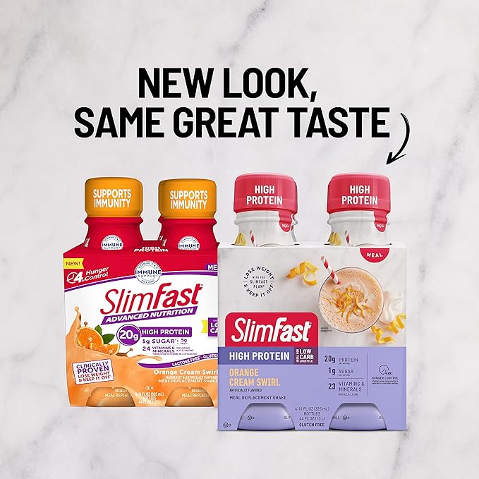 SlimFast Advanced Nutrition High Protein Meal Replacement Shake, Orange Cream Swirl, 20g of Ready to Drink Protein, 11 Fl. Oz Bottle, 4 Count (Pack of 3) (Packaging May Vary)