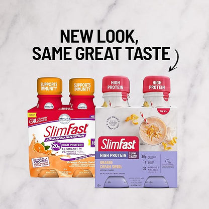 SlimFast Advanced Nutrition High Protein Meal Replacement Shake, Orange Cream Swirl, 20g of Ready to Drink Protein, 11 Fl. Oz Bottle, 4 Count (Pack of 3) (Packaging May Vary)