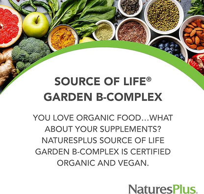 Natures Plus Source of Life Garden Certified Organic B Complex - 60 Vegan Capsules - Complete Vitamin B Supplement, Energy Booster - Vegetarian, Gluten-Free - 30 Servings