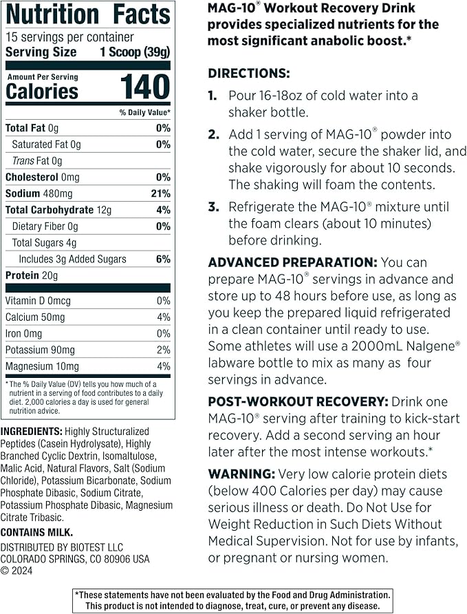 MAG-10 Recovery Drink Mix - Fast-Absorbing Peptides & Cluster Dextrin for Muscle Gains, Quick Recovery & Peak Performance - 15 Servings, Lemon (1.29 lb)