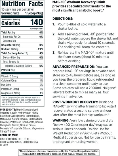 MAG-10 Recovery Drink Mix - Fast-Absorbing Peptides & Cluster Dextrin for Muscle Gains, Quick Recovery & Peak Performance - 15 Servings, Lemon (1.29 lb)