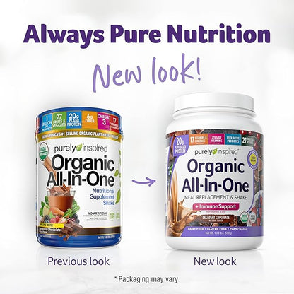 Purely Inspired All-in-One Vegan Protein Powder for Men & Women, Decadent Chocolate (14 Servings) - Plant-Based Organic Protein Powder for Shakes & Smoothies - Gluten-Free Nutritional Meal Replacement