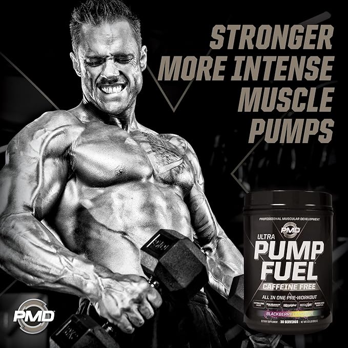 PMD Sports Ultra Pump Fuel Caffeine Free - Pre Workout Drink Mix - Energy, Strength, Endurance, Recovery Complex Carbohydrates and Amino Energy - BlackBerry Lemonade (30 Servings)