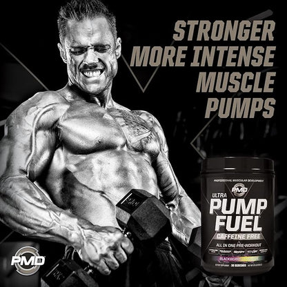 PMD Sports Ultra Pump Fuel Caffeine Free - Pre Workout Drink Mix - Energy, Strength, Endurance, Recovery Complex Carbohydrates and Amino Energy - BlackBerry Lemonade (30 Servings)