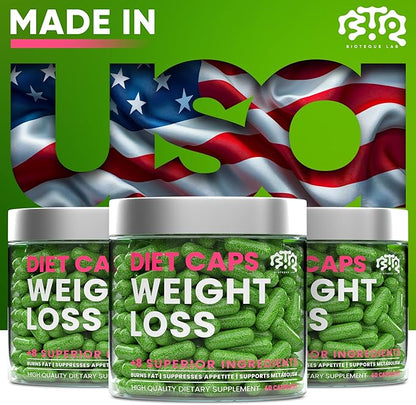Bioteque Lab Weight Loss Diet Capsules, Natural Appetite Suppressant, Fat Burner for Women and Men with Apple Cider, Green Coffee Bean Extract, Cinnamon, Cayenne Pepper Metabolism Booster