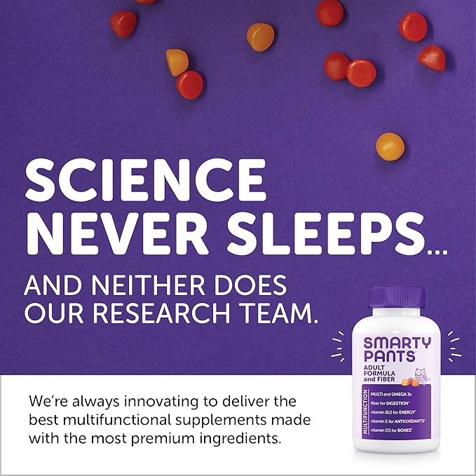 SmartyPants Fiber Supplement & Multivitamin for Men & Women: Multivitamin Fiber Gummies with Vitamin D3, C, Vitamin B12, B6, Vitamin A, K & Zinc, Omega 3 Fish Oil (EPA/DHA), 180 Count (30 Day Supply)