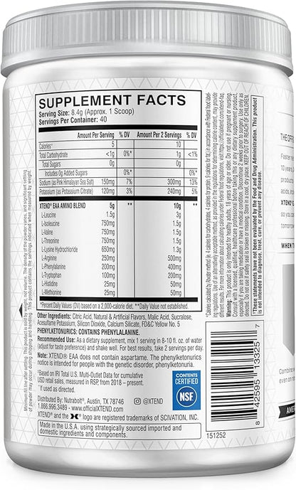 Scivation XTEND EAA + BCAA Powder | Muscle Recovery & Lean Muscle Growth | 9 Essential Amino Acids for Intra Workout or Post Workout Recovery | 10g EAAs Per 2 Servings | Lemon Lime 40 Servings