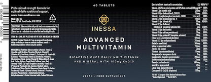Inessa Methylated Multivitamin for Men - Advanced Natural Daily Mens Multivitamins with CoQ10 100mg, Vitamins D3, K2, A, B Complex Vitamins, Folic Acid & Zinc - 60 Vegan Tablets for Men & Women
