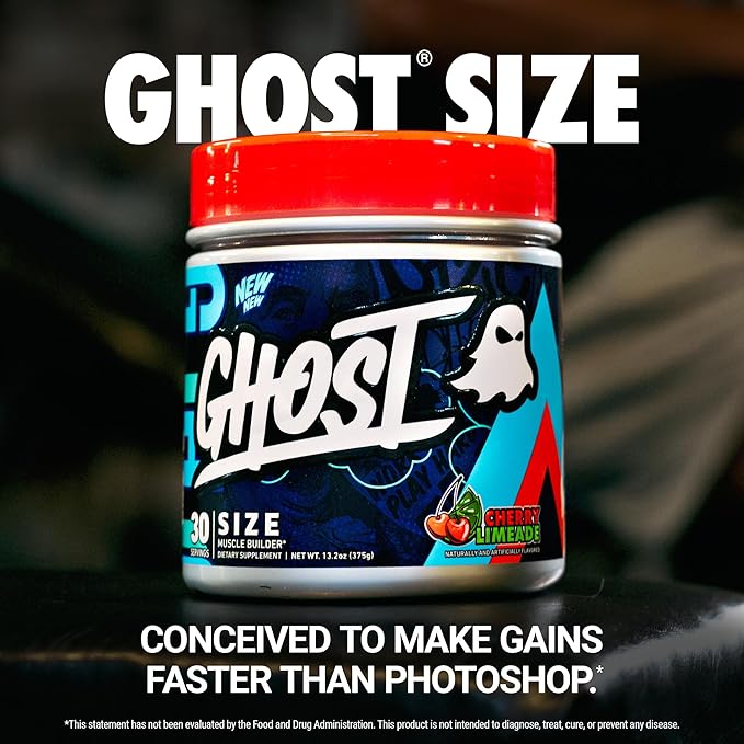 GHOST Size V3 Muscle Builder Dietary Supplement - Cherry Limeade, 30 Servings – Support Muscle Growth & Strength Building for Men & Women - Creatine & Betaine - Free of Sugar & Gluten