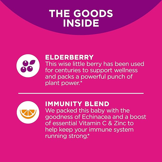 OLLY Immunity Gummy, Immune Support, Elderberry, Zinc, Vitamin C, Supplement, Berry Flavor, 15 Day Supply - 45 Count